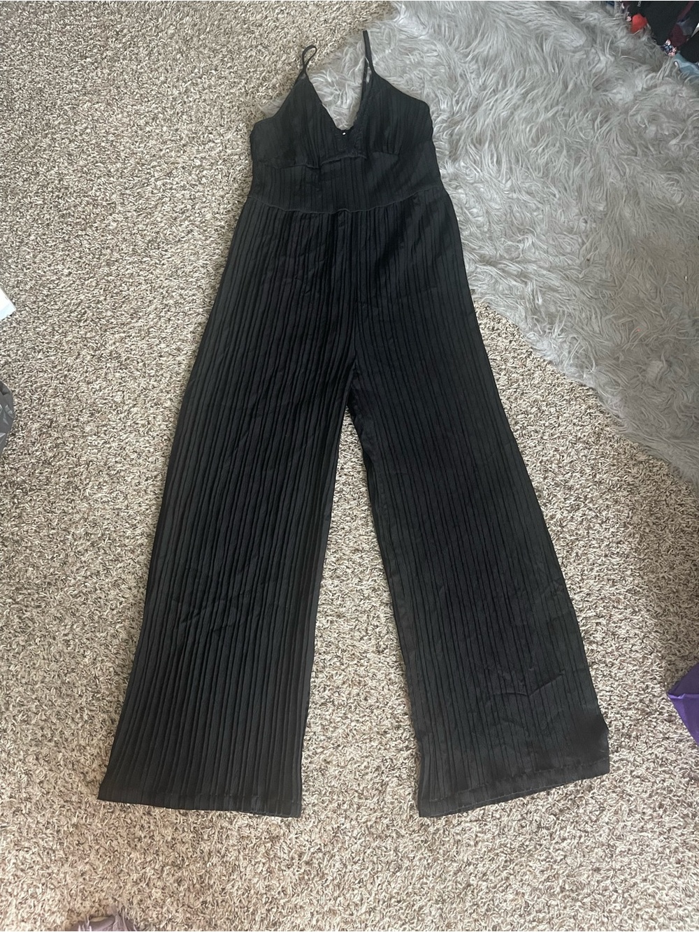 Black Pleated Wide-Leg Jumpsuit